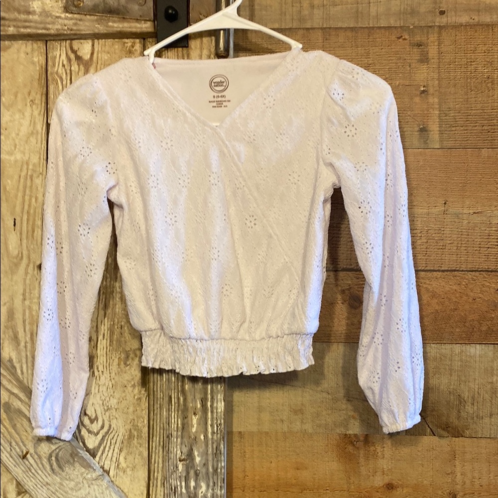 Wonder Nation Cream Smocked Fitted Long Sleeve Blouse